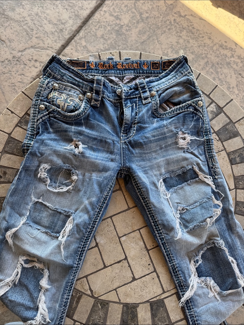 Rock Revival Men's Light Blue Distressed Relaxed Jeans